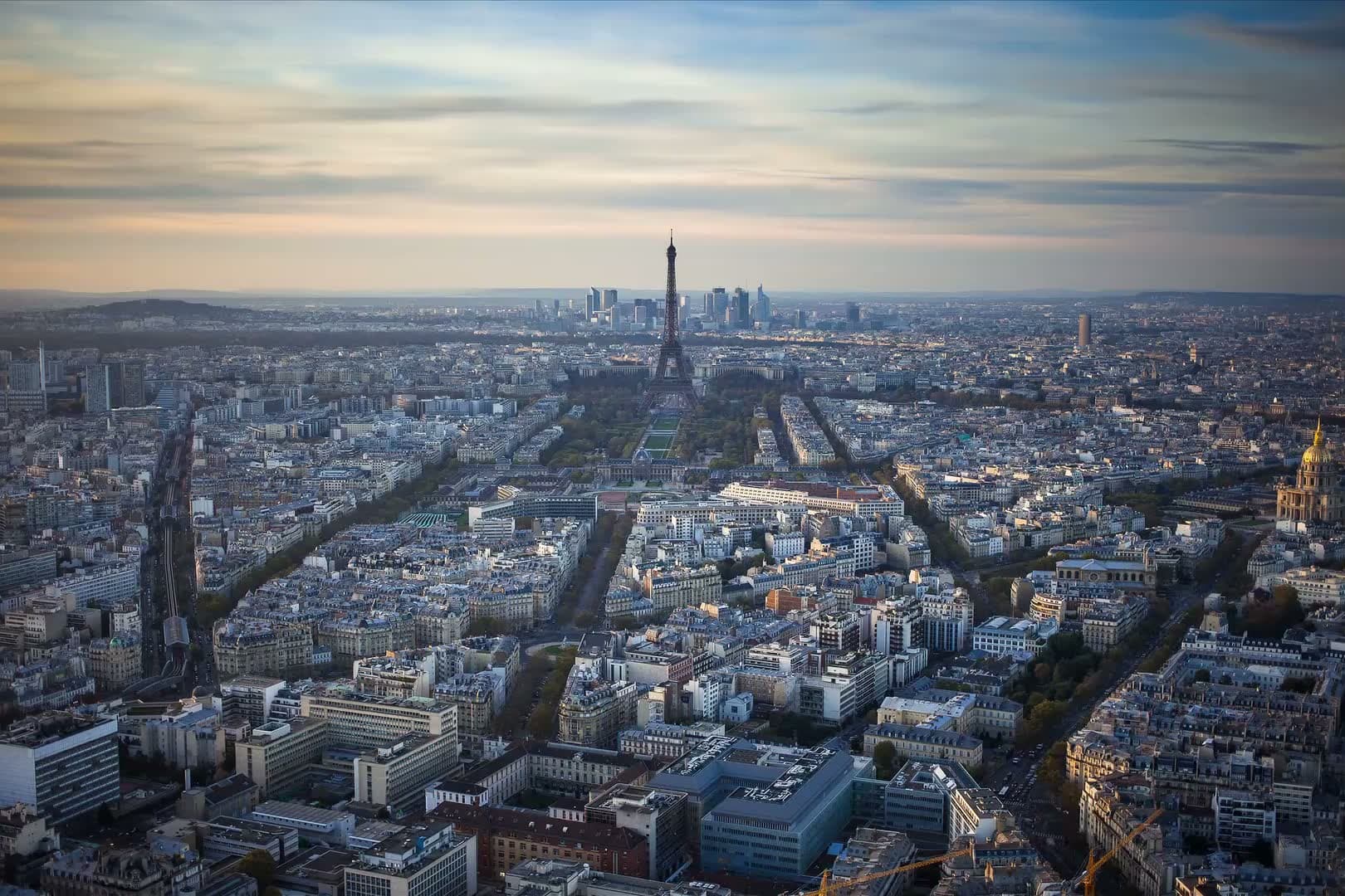 Paris from above, with the Eiffel Tower at the center